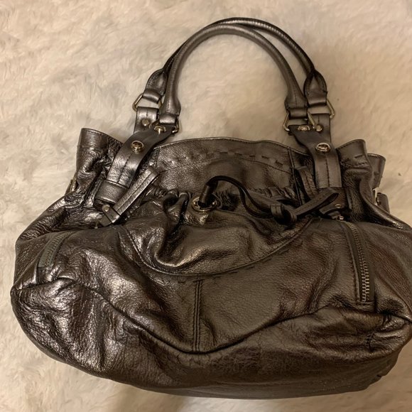 B. Makowsky Handbag, Silver Grey Leather - Picture 3 of 16